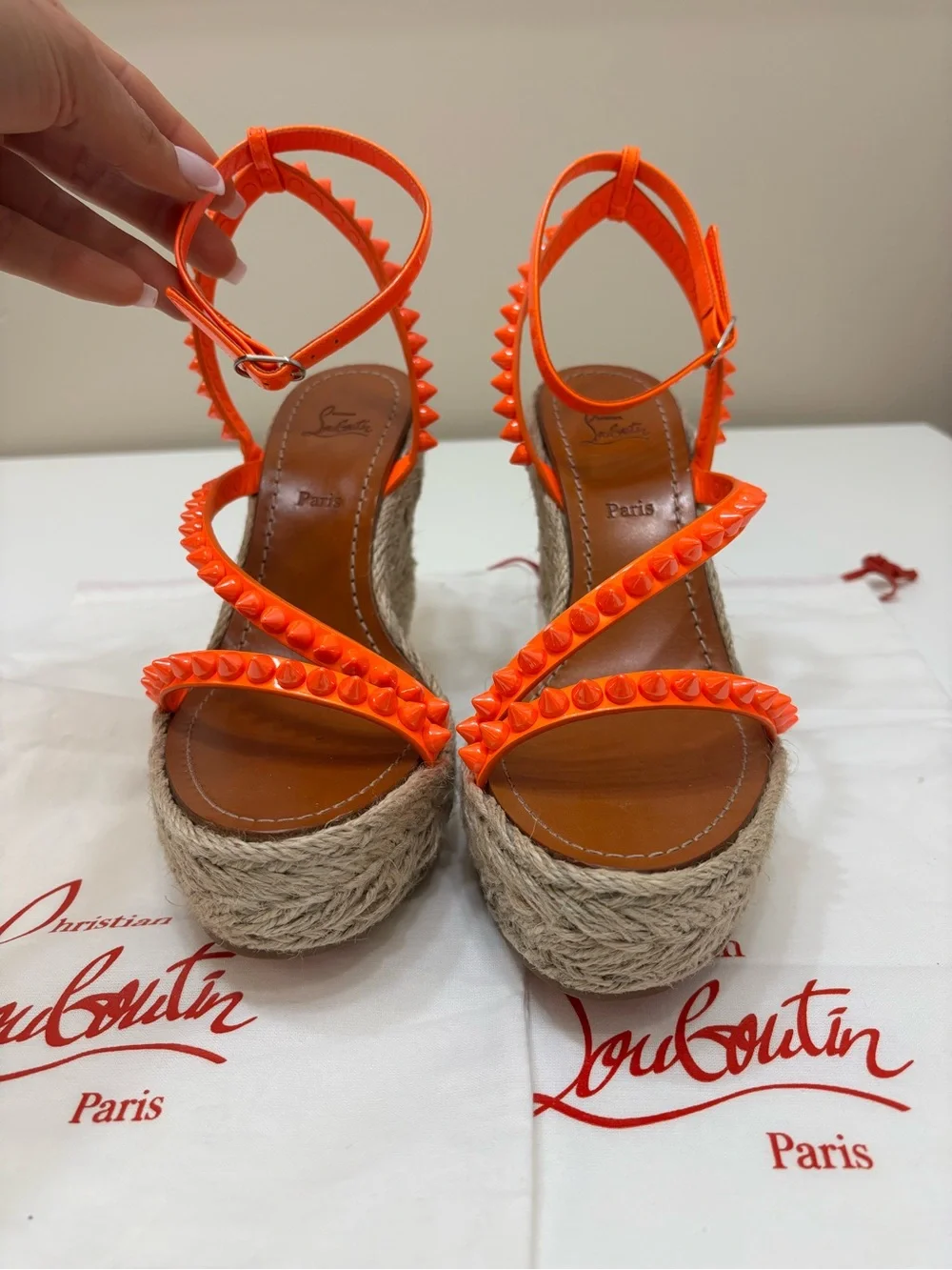 🧡 Christian Louboutin Pyraclou 110mm Espadrille Wedge Sandals